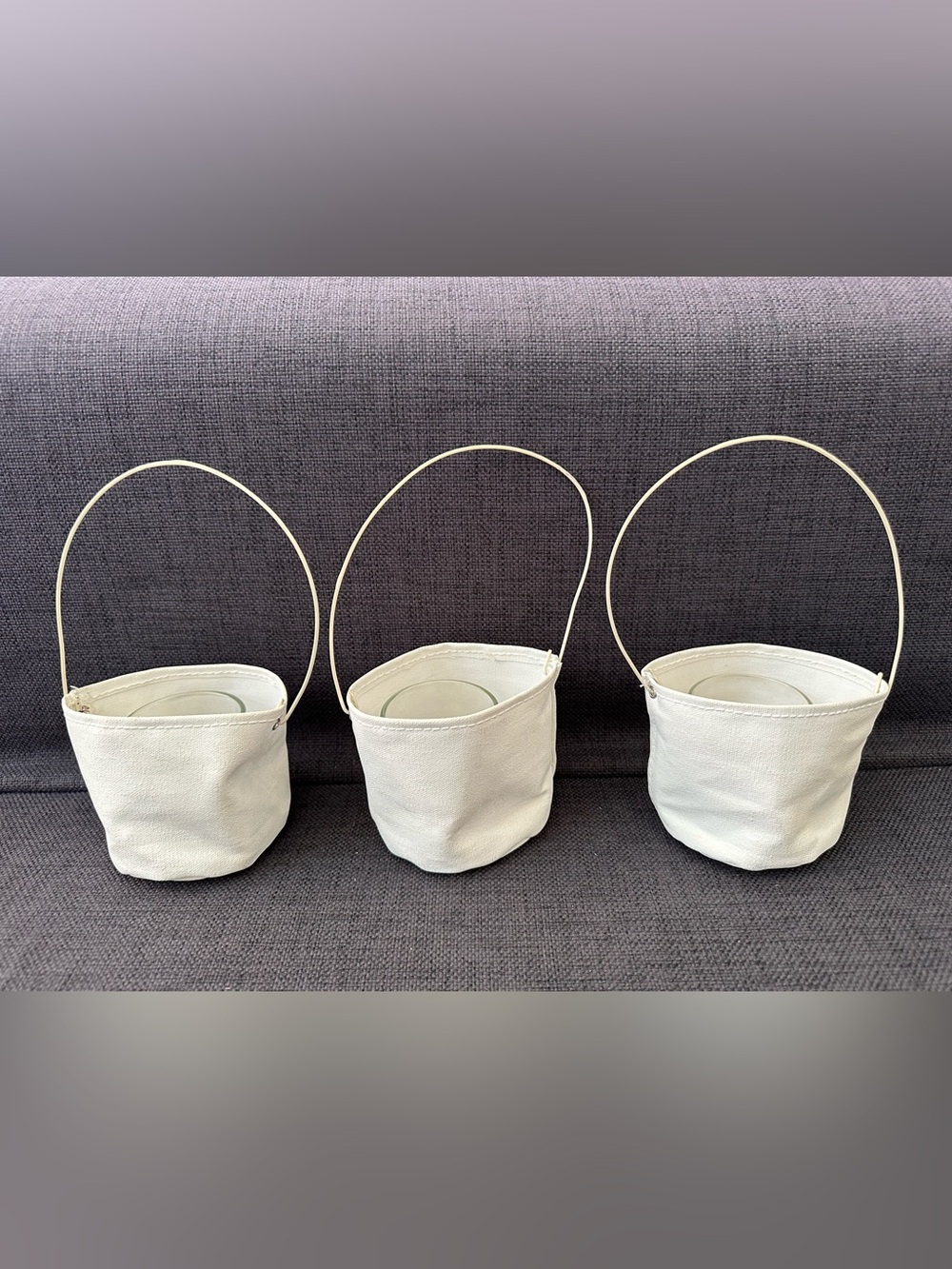 West Elm White Canvas Hanging Votive Holders — Set of 3